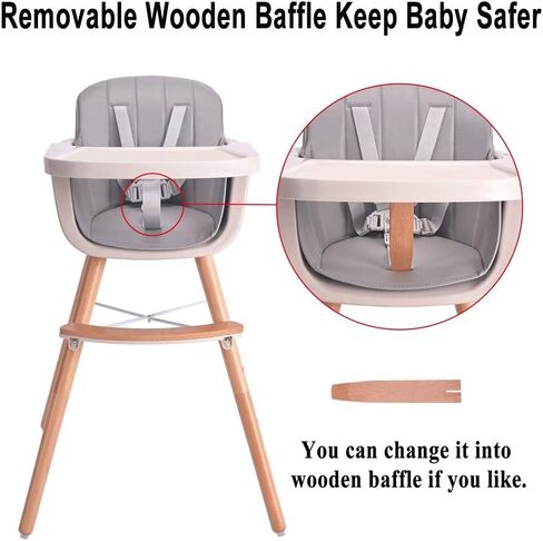 Foho Baby High Chair, Perfect 3 in 1 Convertible Wooden High Chair with Cushion, Removable Tray, and Adjustable Legs for Baby & Toddler (Beige) in Kuwait