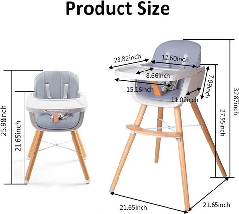 Foho Baby High Chair, Perfect 3 in 1 Convertible Wooden High Chair with Cushion, Removable Tray, and Adjustable Legs for Baby & Toddler (Beige) in Kuwait