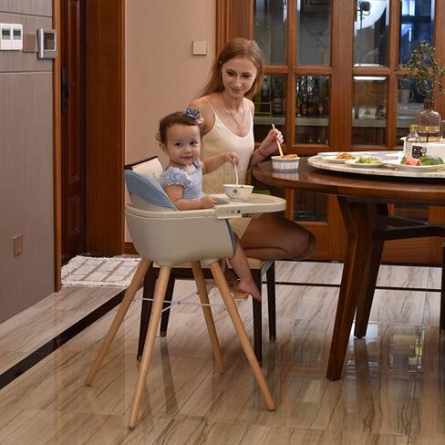 Foho Baby High Chair, Perfect 3 in 1 Convertible Wooden High Chair with Cushion, Removable Tray, and Adjustable Legs for Baby & Toddler (Beige) in Kuwait