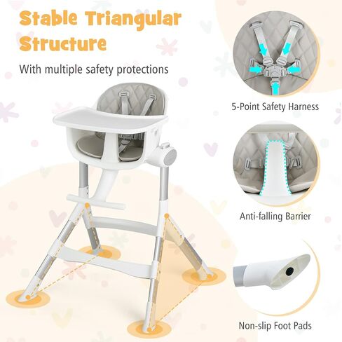BABY JOY High Chair for Babies & Toddlers, Adjustable Convertible Baby Highchair w/ 5 Heights, Removable Dishwasher Safe Tray, Footrest, 5-Point Safety Harness & Waterproof Seat Cushion, 6-36 Months in Saudi Arabia