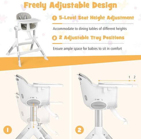 BABY JOY High Chair for Babies & Toddlers, Adjustable Convertible Baby Highchair w/ 5 Heights, Removable Dishwasher Safe Tray, Footrest, 5-Point Safety Harness & Waterproof Seat Cushion, 6-36 Months in Saudi Arabia