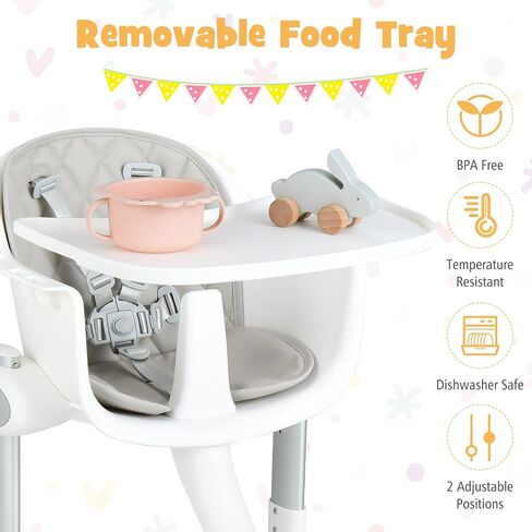 BABY JOY High Chair for Babies & Toddlers, Adjustable Convertible Baby Highchair w/ 5 Heights, Removable Dishwasher Safe Tray, Footrest, 5-Point Safety Harness & Waterproof Seat Cushion, 6-36 Months in Saudi Arabia