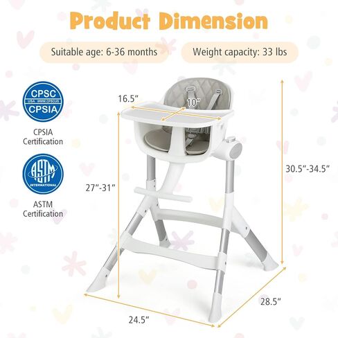 BABY JOY High Chair for Babies & Toddlers, Adjustable Convertible Baby Highchair w/ 5 Heights, Removable Dishwasher Safe Tray, Footrest, 5-Point Safety Harness & Waterproof Seat Cushion, 6-36 Months in Saudi Arabia