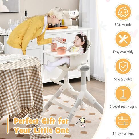 BABY JOY High Chair for Babies & Toddlers, Adjustable Convertible Baby Highchair w/ 5 Heights, Removable Dishwasher Safe Tray, Footrest, 5-Point Safety Harness & Waterproof Seat Cushion, 6-36 Months in Saudi Arabia
