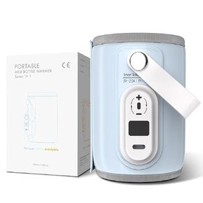 Elfzone Portable Baby Bottle Warmer - 40-50 Degrees Adjustable - Smart Travel Bottle Heater for Breastmilk Milk Water, Fast Milk Warmer for Baby, Blue, 40-50℃ Adjustable in Kuwait