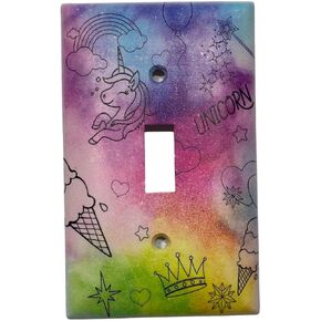 Colorful Unicorn World Kids Room Decor Image Light Switch Plate Single Toggle Plastic Wall Cover in Kuwait