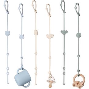 ROCCED Toy Straps for Baby 6pcs, Silicone High Chair Toys Straps Stroller Accessories Toddler Bottle Straps Car Seat Toys Baby Travel Essential Baby Toy Clips, Silicone Pacifier Clip Animal Design
