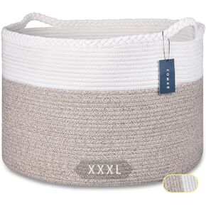 COMSE Extra Large Blanket Basket, Storage Basket, Woven Laundry Basket, 21.7"x 13.8", Cotton Rope Basket, XXXL Laundry hamper, Toy Basket, Woven Basket, Clothes Baskets, Black/Camel in Kuwait