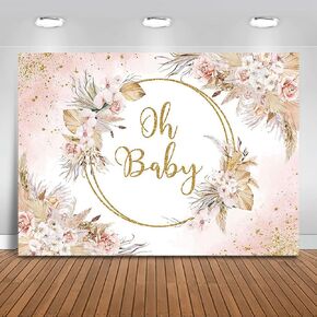 Mocsicka Boho Baby Shower Backdrop Oh Baby Bohemian Pampas Grass Blush Baby Shower Party Decorations Photo Backdrops Boho Floral Girl Baby Shower Photography Background (5x3ft) in Kuwait