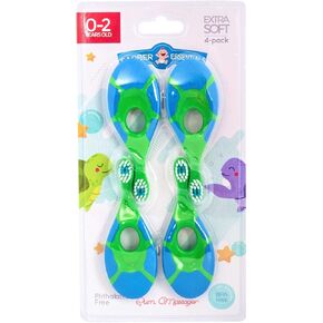 | Toddler Toothbrush (4 Pack) - Extra Soft Bristles, BPA Free, Soothing Teething Nub Ring Handle, 0-2 Years (Blue)