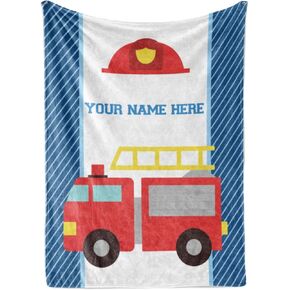Personalized Custom Firetruck Fleece and Sherpa Throw Blanket for Boys, Girls, Kids, Baby - Toddler Fire Truck Blankets Perfect for Bedtime, Bedding, Crib Liner or as Gift (50" x 60" - Child) in Kuwait