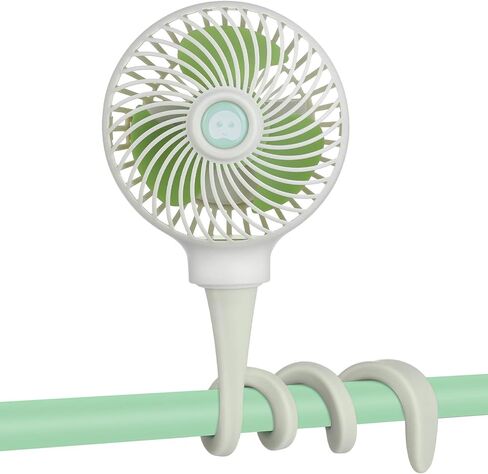 مروحة لعربة الأطفال من أنبرو - مروحة محمولة للأطفال بمشبك لعربة الأطفال / المهد مع حامل مرن، مروحة لمقعد السيارة 3000 مللي أمبير في الساعة تعمل ببطارية USB قابلة لإعادة الشحن، لون أبيض in Kuwait