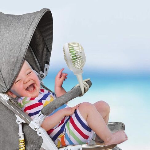 مروحة لعربة الأطفال من أنبرو - مروحة محمولة للأطفال بمشبك لعربة الأطفال / المهد مع حامل مرن، مروحة لمقعد السيارة 3000 مللي أمبير في الساعة تعمل ببطارية USB قابلة لإعادة الشحن، لون أبيض in Kuwait