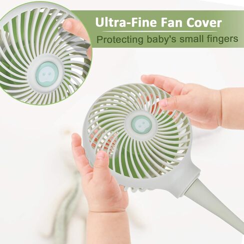 مروحة لعربة الأطفال من أنبرو - مروحة محمولة للأطفال بمشبك لعربة الأطفال / المهد مع حامل مرن، مروحة لمقعد السيارة 3000 مللي أمبير في الساعة تعمل ببطارية USB قابلة لإعادة الشحن، لون أبيض in Kuwait