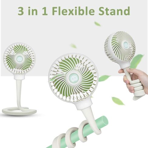 مروحة لعربة الأطفال من أنبرو - مروحة محمولة للأطفال بمشبك لعربة الأطفال / المهد مع حامل مرن، مروحة لمقعد السيارة 3000 مللي أمبير في الساعة تعمل ببطارية USB قابلة لإعادة الشحن، لون أبيض in Kuwait