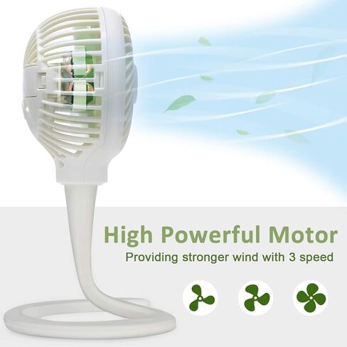 مروحة لعربة الأطفال من أنبرو - مروحة محمولة للأطفال بمشبك لعربة الأطفال / المهد مع حامل مرن، مروحة لمقعد السيارة 3000 مللي أمبير في الساعة تعمل ببطارية USB قابلة لإعادة الشحن، لون أبيض in Kuwait