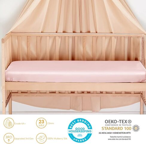 طقم ملاءات سرير للأطفال من PROMEED 22 Momme Silk مع ملاءة سرير مناسبة وغطاء وسادة حريري، طقم ملاءات سرير من قطعتين من الحرير الفاخر المعتمد من Oeko-Tex للطفل الصبي/الفتاة (أبيض، سرير أطفال) in Kuwait