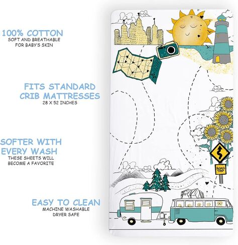 JumpOff Jo - Fitted Crib Sheet, Super Soft Breathable 100% Cotton Baby Crib Sheet for Standard Crib Mattresses and Toddler Beds, 28 in. x 52 in. - Blue Dinosaur in Saudi Arabia