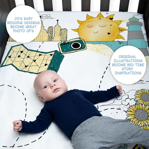 JumpOff Jo - Fitted Crib Sheet, Super Soft Breathable 100% Cotton Baby Crib Sheet for Standard Crib Mattresses and Toddler Beds, 28 in. x 52 in. - Blue Dinosaur in Saudi Arabia