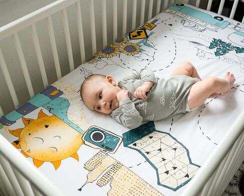 JumpOff Jo - Fitted Crib Sheet, Super Soft Breathable 100% Cotton Baby Crib Sheet for Standard Crib Mattresses and Toddler Beds, 28 in. x 52 in. - Blue Dinosaur in Saudi Arabia