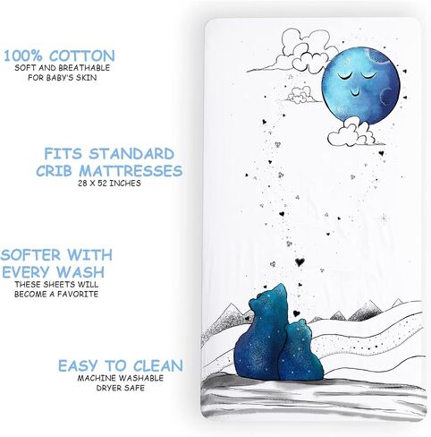 JumpOff Jo - Fitted Crib Sheet, Super Soft Breathable 100% Cotton Baby Crib Sheet for Standard Crib Mattresses and Toddler Beds, 28 in. x 52 in. - Blue Dinosaur in Kuwait