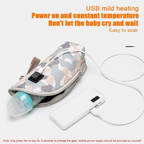 جهاز تسخين الزجاجات المحمول، حافظ للحرارة لمشروبات الحليب، جهاز USB لتدفئة زجاجات الأطفال للسيارة والسفر في الأماكن المغلقة والخارجية، ترموستات لزجاجة الأطفال الرضع 3 تروس للحفاظ على الدفء (مموه) in Kuwait