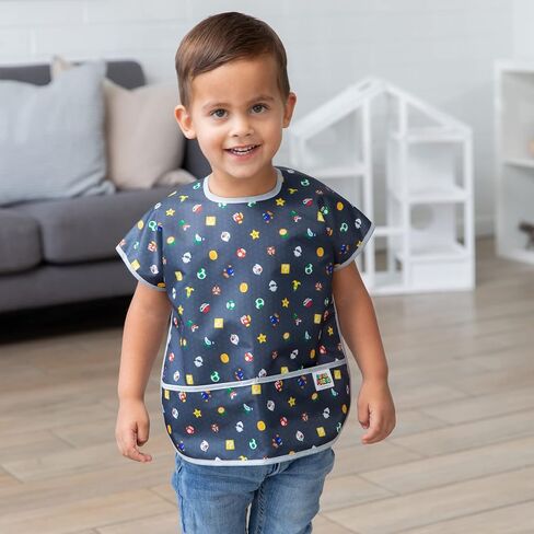 Bumkins Short Sleeve Bib for Girl or Boy, Toddler and Kids for 1-3 Years, Large Size, Essential Must Have for Junior Children, Eating, Mess Saving Soft Fabric Apron for Play, Charcoal Check in Saudi Arabia