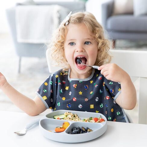 Bumkins Short Sleeve Bib for Girl or Boy, Toddler and Kids for 1-3 Years, Large Size, Essential Must Have for Junior Children, Eating, Mess Saving Soft Fabric Apron for Play, Charcoal Check in Saudi Arabia