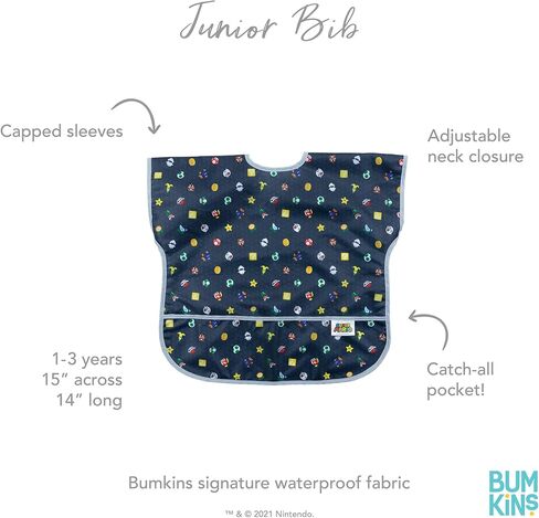Bumkins Short Sleeve Bib for Girl or Boy, Toddler and Kids for 1-3 Years, Large Size, Essential Must Have for Junior Children, Eating, Mess Saving Soft Fabric Apron for Play, Charcoal Check in Saudi Arabia