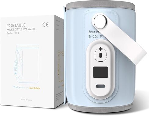 Elfzone Portable Baby Bottle Warmer - 40-50 Degrees Adjustable - Smart Travel Bottle Heater for Breastmilk Milk Water, Fast Milk Warmer for Baby, Blue, 40-50℃ Adjustable in Kuwait