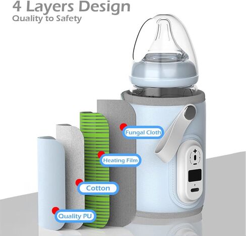 Elfzone Portable Baby Bottle Warmer - 40-50 Degrees Adjustable - Smart Travel Bottle Heater for Breastmilk Milk Water, Fast Milk Warmer for Baby, Blue, 40-50℃ Adjustable in Kuwait