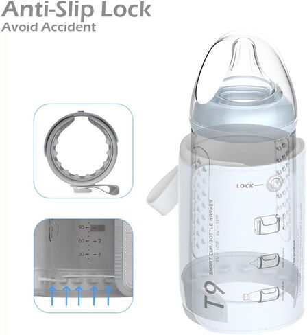 Elfzone Portable Baby Bottle Warmer - 40-50 Degrees Adjustable - Smart Travel Bottle Heater for Breastmilk Milk Water, Fast Milk Warmer for Baby, Blue, 40-50℃ Adjustable in Kuwait