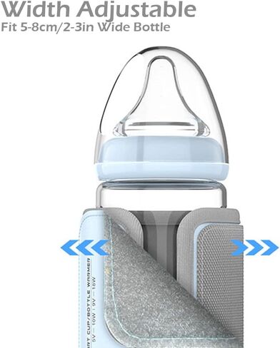 Elfzone Portable Baby Bottle Warmer - 40-50 Degrees Adjustable - Smart Travel Bottle Heater for Breastmilk Milk Water, Fast Milk Warmer for Baby, Blue, 40-50℃ Adjustable in Kuwait