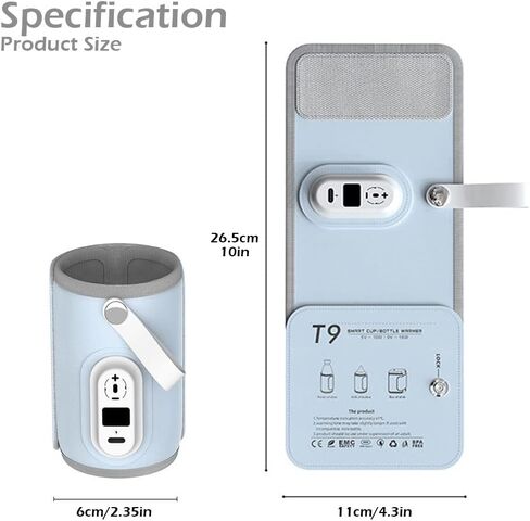 Elfzone Portable Baby Bottle Warmer - 40-50 Degrees Adjustable - Smart Travel Bottle Heater for Breastmilk Milk Water, Fast Milk Warmer for Baby, Blue, 40-50℃ Adjustable in Kuwait