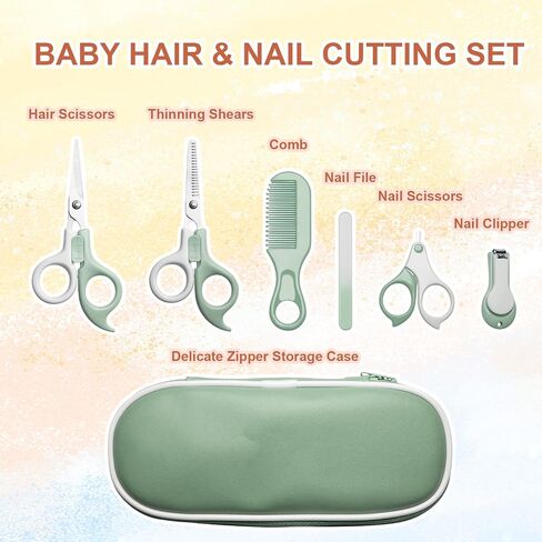 Baby Hair Scissors Kids Hair Cutting and Nail Kit Hair Cutting Manicure Pedicure Set Nail Clipper Nail File Thinning Shears for Newborn Toddler Infant with Leather Storage Bag (Pink) in Saudi Arabia