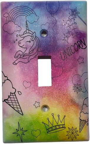 Colorful Unicorn World Kids Room Decor Image Light Switch Plate Single Toggle Plastic Wall Cover in Kuwait