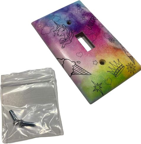 Colorful Unicorn World Kids Room Decor Image Light Switch Plate Single Toggle Plastic Wall Cover in Kuwait
