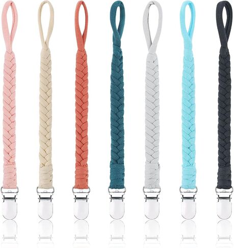 Pacifier Clips for Baby Boy and Girls, Handmade Braided Pacifier Holder, Baby Pacifiers Clips Leash Cotton Smoother Binky Clips Newborn Fits All Pacifier Unisex Baby Shower Case Birthday Gifts in Kuwait