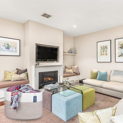 COMSE Extra Large Blanket Basket, Storage Basket, Woven Laundry Basket, 21.7"x 13.8", Cotton Rope Basket, XXXL Laundry hamper, Toy Basket, Woven Basket, Clothes Baskets, Black/Camel in Kuwait