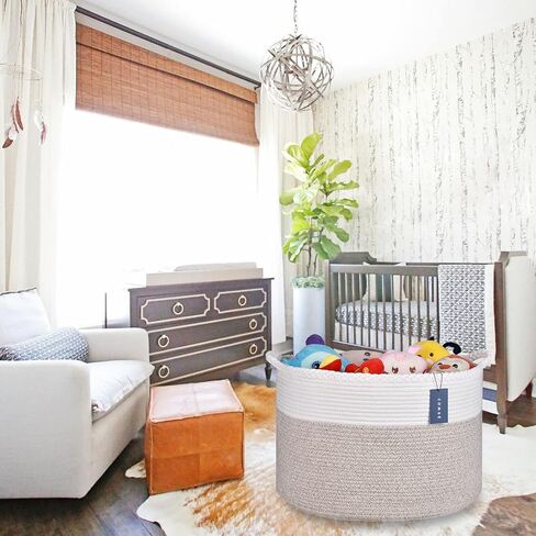 COMSE Extra Large Blanket Basket, Storage Basket, Woven Laundry Basket, 21.7"x 13.8", Cotton Rope Basket, XXXL Laundry hamper, Toy Basket, Woven Basket, Clothes Baskets, Black/Camel in Kuwait