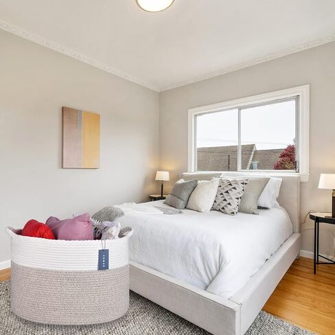 COMSE Extra Large Blanket Basket, Storage Basket, Woven Laundry Basket, 21.7"x 13.8", Cotton Rope Basket, XXXL Laundry hamper, Toy Basket, Woven Basket, Clothes Baskets, Black/Camel in Kuwait