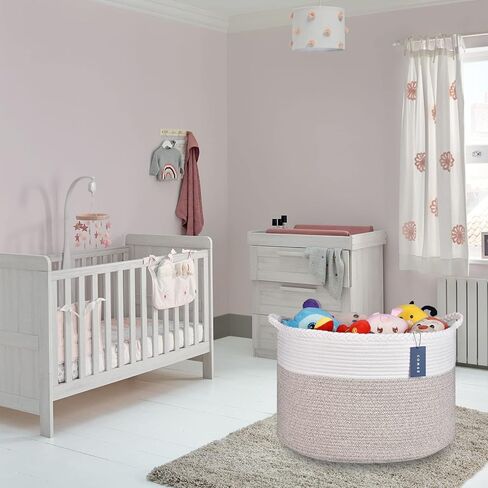 COMSE Extra Large Blanket Basket, Storage Basket, Woven Laundry Basket, 21.7"x 13.8", Cotton Rope Basket, XXXL Laundry hamper, Toy Basket, Woven Basket, Clothes Baskets, Black/Camel in Kuwait