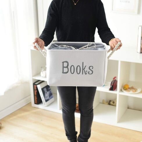 Book Basket for Kids Room, Book Storage Basket Book Organizer for Nursery Room Classroom Library Book Storage Box Collapsible Book Bins with Drawstring Closure for Cartoon Book Reading in Saudi Arabia
