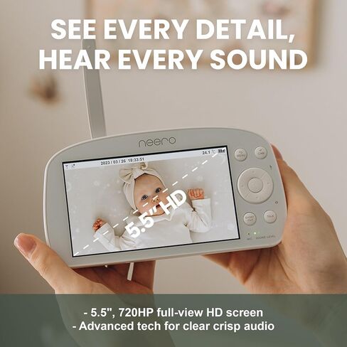 neero Video Baby Monitor No WiFi Needed - X-Large 5.5" HD Screen 900ft Range Infant Non WiFi Baby Infant Monitor with Camera and Audio No WiFi, Also Suitable for Pets, Elderly & Travel in Saudi Arabia