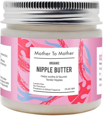 Organic Nipple Butter Breastfeeding Cream by Mother To Mother | Lanolin-Free, Safe for Nursing & Dry Skin, Non-GMO Project Verified, 2 FL oz, White, 2 Ounce in Saudi Arabia