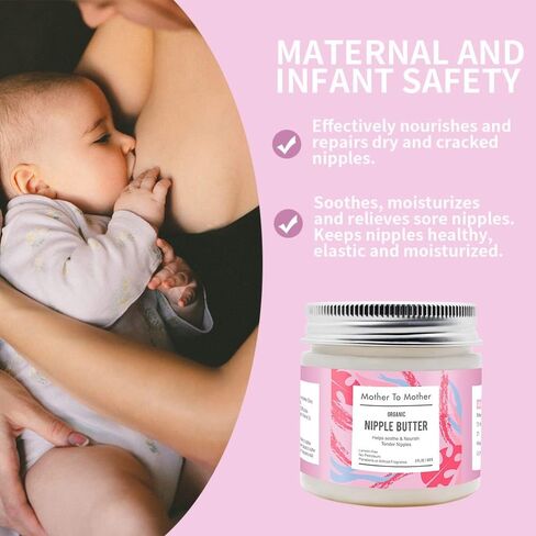 Organic Nipple Butter Breastfeeding Cream by Mother To Mother | Lanolin-Free, Safe for Nursing & Dry Skin, Non-GMO Project Verified, 2 FL oz, White, 2 Ounce in Saudi Arabia