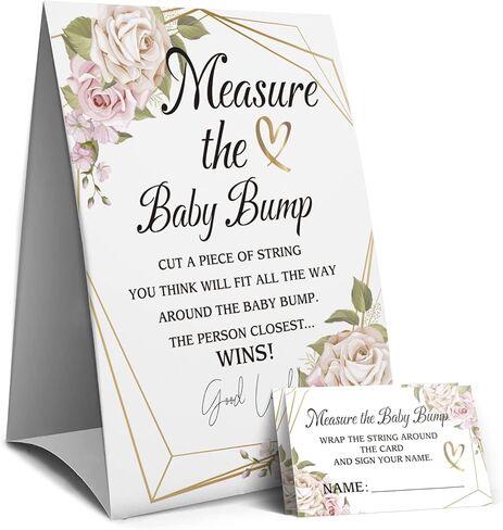 Measure Mommy's Belly Sign, Baby Shower Sign, Measure the Baby Bump How Big is Moms Belly -1 Sign and 50 Guessing Cards(9B) in Saudi Arabia