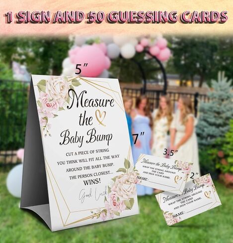 Measure Mommy's Belly Sign, Baby Shower Sign, Measure the Baby Bump How Big is Moms Belly -1 Sign and 50 Guessing Cards(9B) in Saudi Arabia