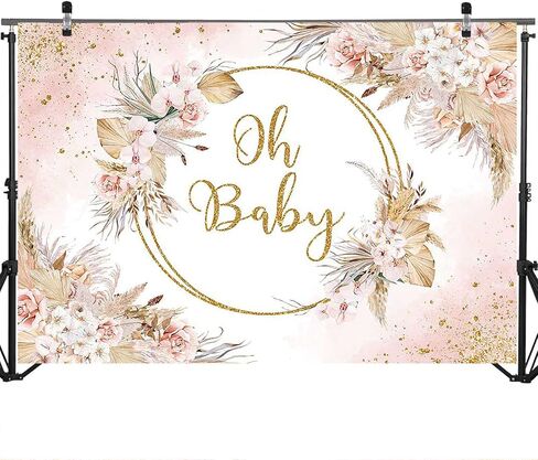 Mocsicka Boho Baby Shower Backdrop Oh Baby Bohemian Pampas Grass Blush Baby Shower Party Decorations Photo Backdrops Boho Floral Girl Baby Shower Photography Background (5x3ft) in Saudi Arabia