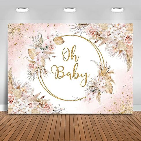 Mocsicka Boho Baby Shower Backdrop Oh Baby Bohemian Pampas Grass Blush Baby Shower Party Decorations Photo Backdrops Boho Floral Girl Baby Shower Photography Background (5x3ft) in Saudi Arabia